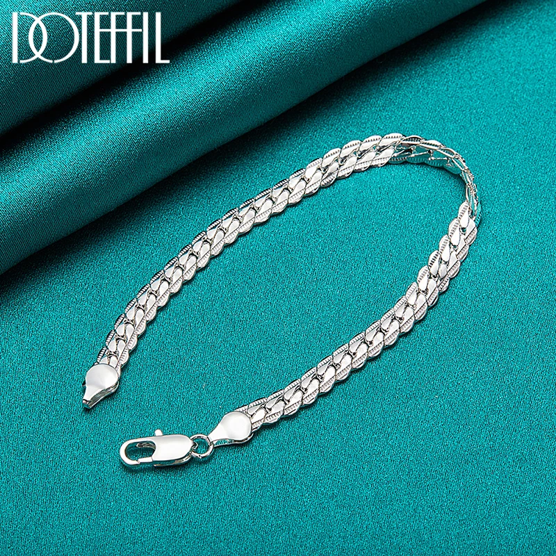 Women's 925 Silver Flat Side Chain Bracelet, Adjustable Gift